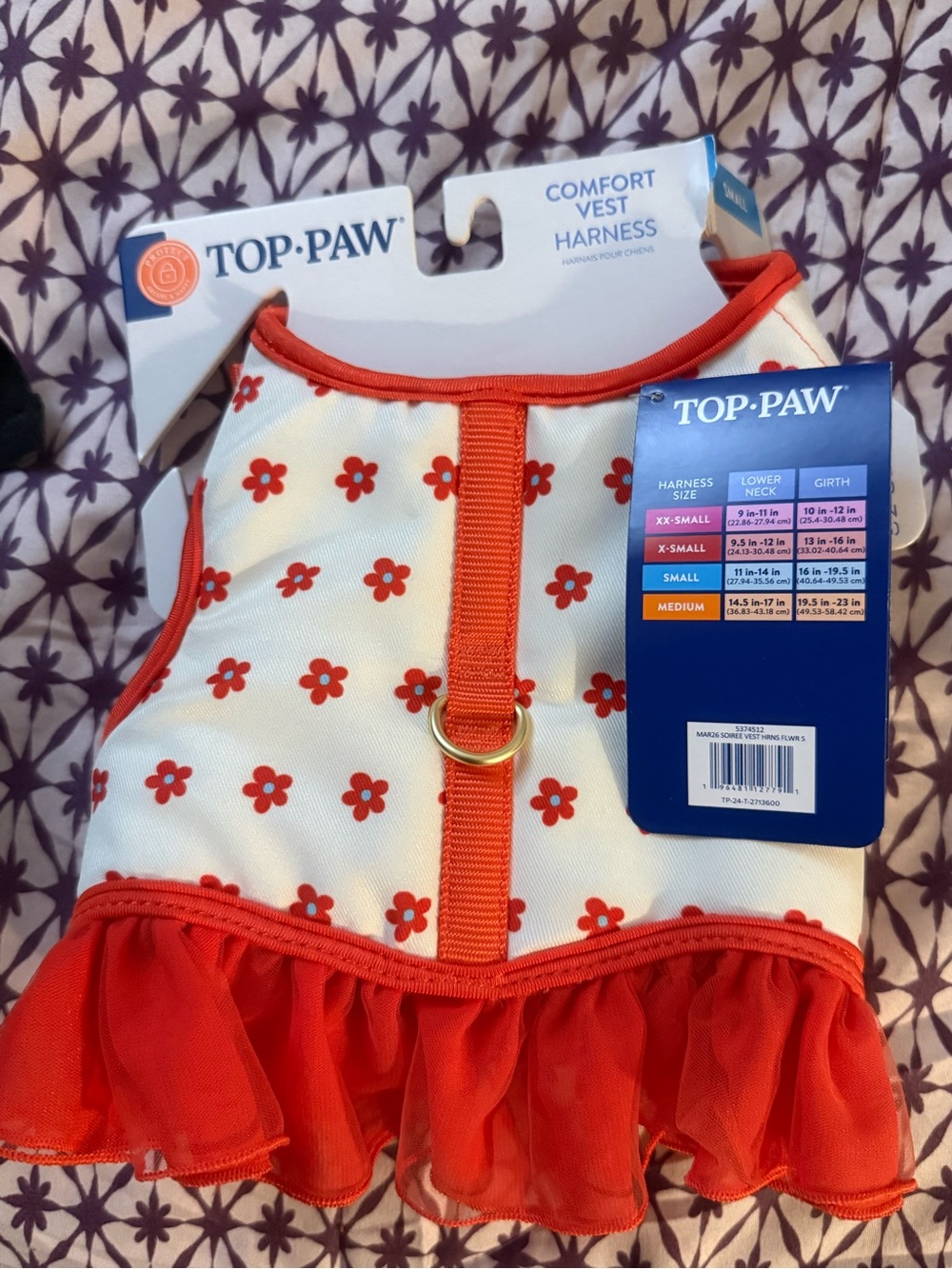 Top Paw Floral Comfort Vest Dog Harness Size Small – Red & White NWT